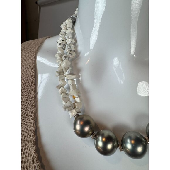 Vintage White Howlite & Gray Pearl Beaded Necklace With Hook Closure 8 Inches Lo - Picture 11 of 16